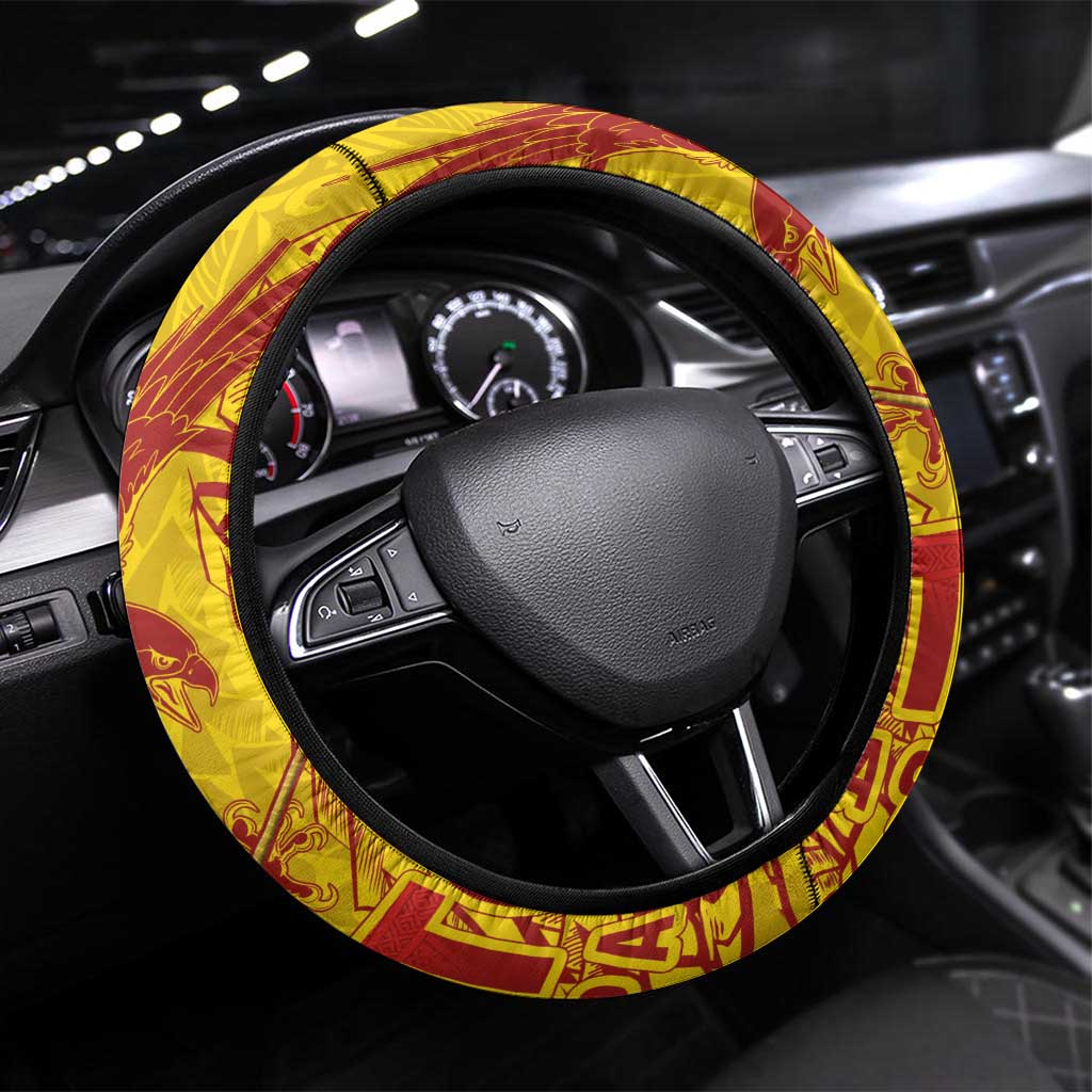 American Samoa Pago Pago Aeto Steering Wheel Cover Wingstyle Red-Gold Color LT03 Universal Fit Yellow - Polynesian Pride