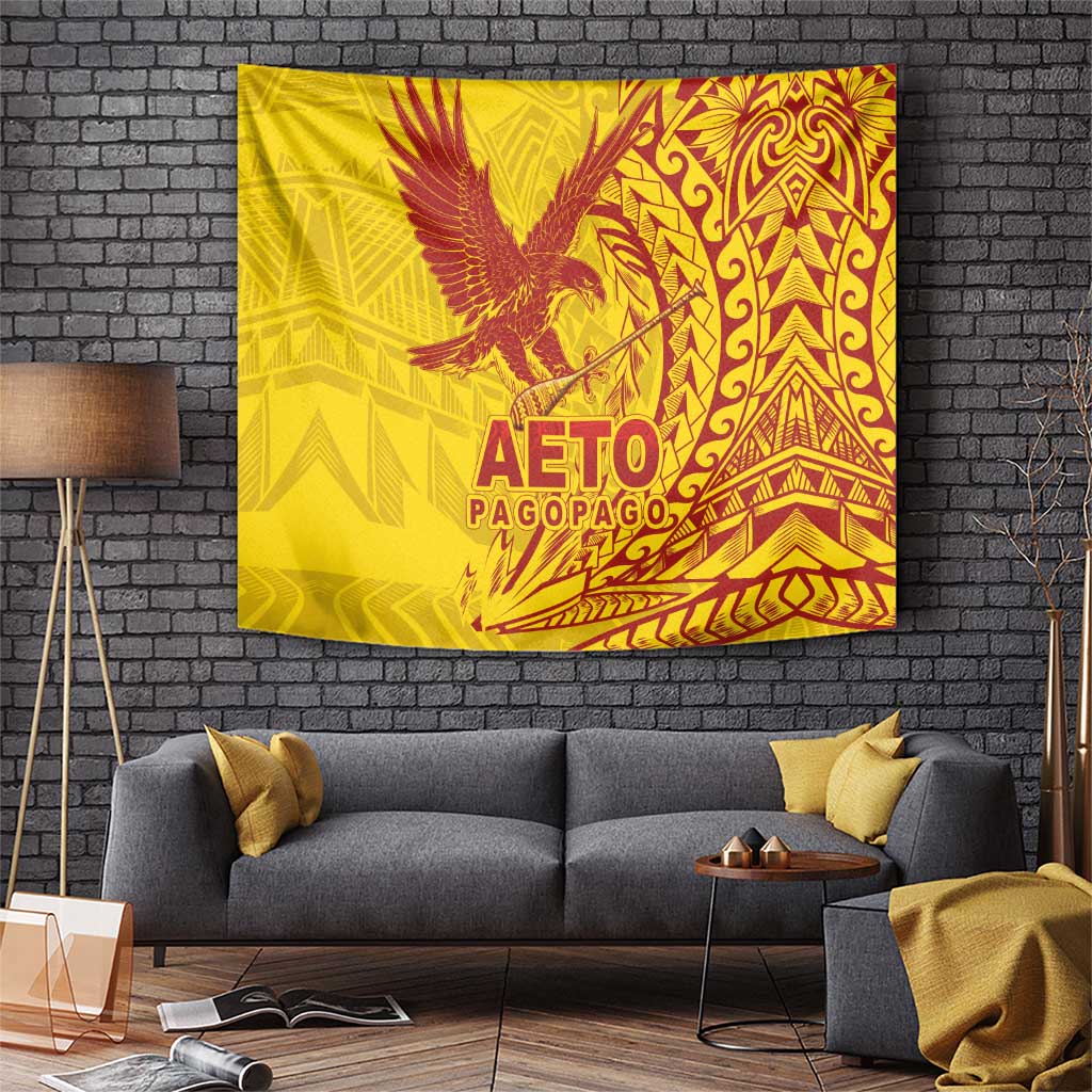 American Samoa Pago Pago Aeto Tapestry Wingstyle Red-Gold Color LT03 Yellow - Polynesian Pride