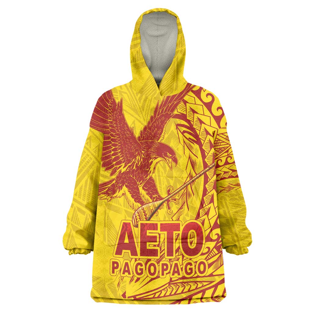 American Samoa Pago Pago Aeto Wearable Blanket Hoodie Wingstyle Red-Gold Color LT03 One Size Yellow - Polynesian Pride