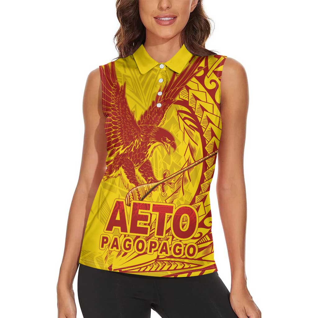 Samoa Pago Pago Aeto Women Sleeveless Polo Shirt Wingstyle Red-Gold Color - Polynesian Pride