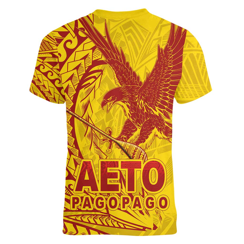 Samoa Pago Pago Aeto Women V-Neck T-Shirt Wingstyle Red-Gold Color - Polynesian Pride