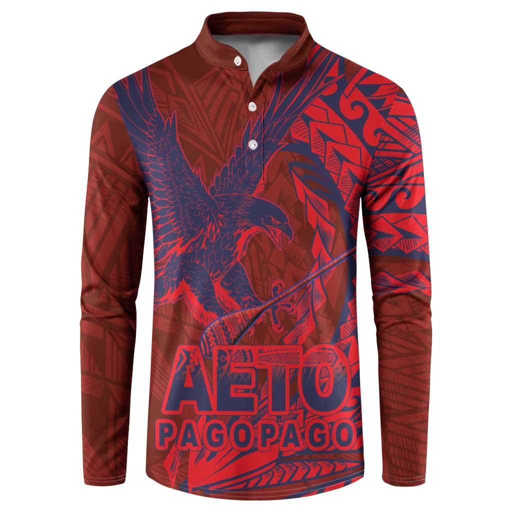 American Samoa Pago Pago Aeto Button Sweatshirt Wingstyle Red-Blue Color LT03 Red - Polynesian Pride