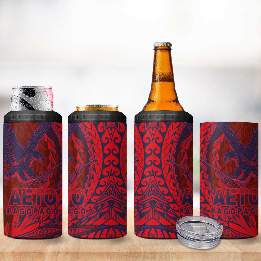 Samoa Pago Pago Aeto 4 in 1 Can Cooler Tumbler Wingstyle Red-Blue Color - Polynesian Pride