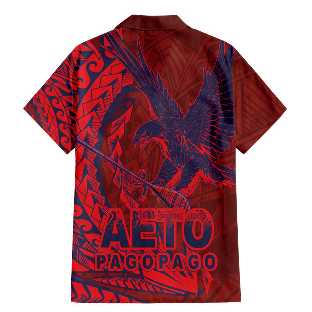 Samoa Pago Pago Aeto Family Matching Mermaid Dress and Hawaiian Shirt Wingstyle Red-Blue Color - Polynesian Pride