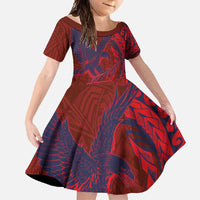 Samoa Pago Pago Aeto Family Matching Short Sleeve Bodycon Dress and Hawaiian Shirt Wingstyle Red-Blue Color - Polynesian Pride