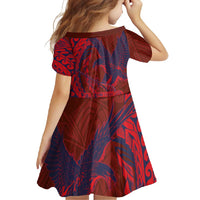 Samoa Pago Pago Aeto Family Matching Short Sleeve Bodycon Dress and Hawaiian Shirt Wingstyle Red-Blue Color - Polynesian Pride