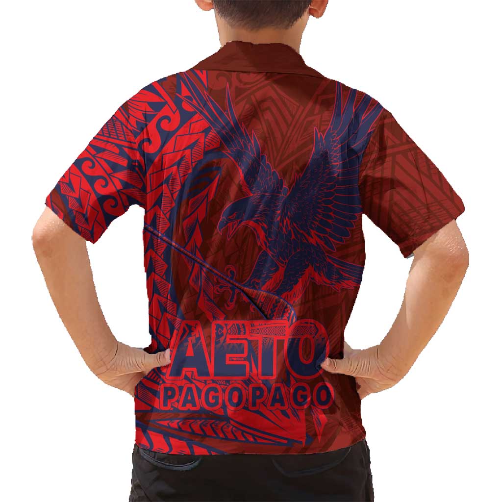 Samoa Pago Pago Aeto Family Matching Summer Maxi Dress and Hawaiian Shirt Wingstyle Red-Blue Color - Polynesian Pride
