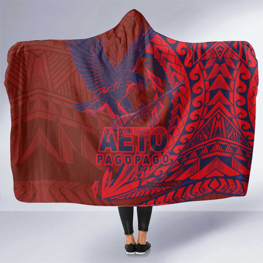 American Samoa Pago Pago Aeto Hooded Blanket Wingstyle Red-Blue Color LT03 One Size Red - Polynesian Pride