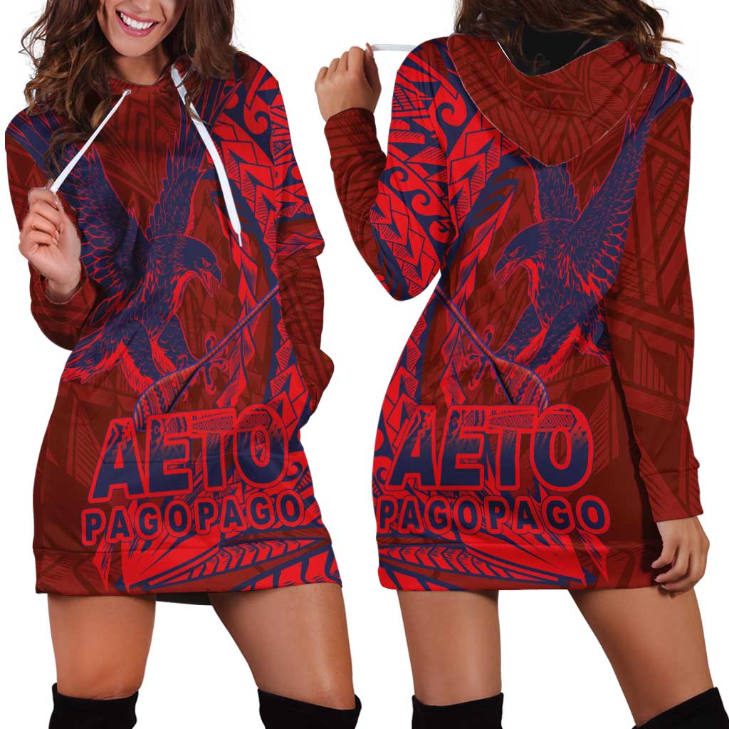 Samoa Pago Pago Aeto Hoodie Dress Wingstyle Red-Blue Color - Polynesian Pride