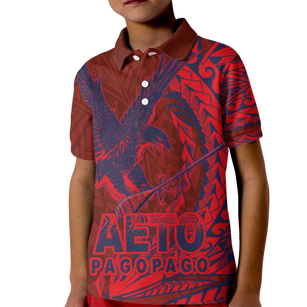 American Samoa Pago Pago Aeto Kid Polo Shirt Wingstyle Red-Blue Color LT03 Kid Red - Polynesian Pride
