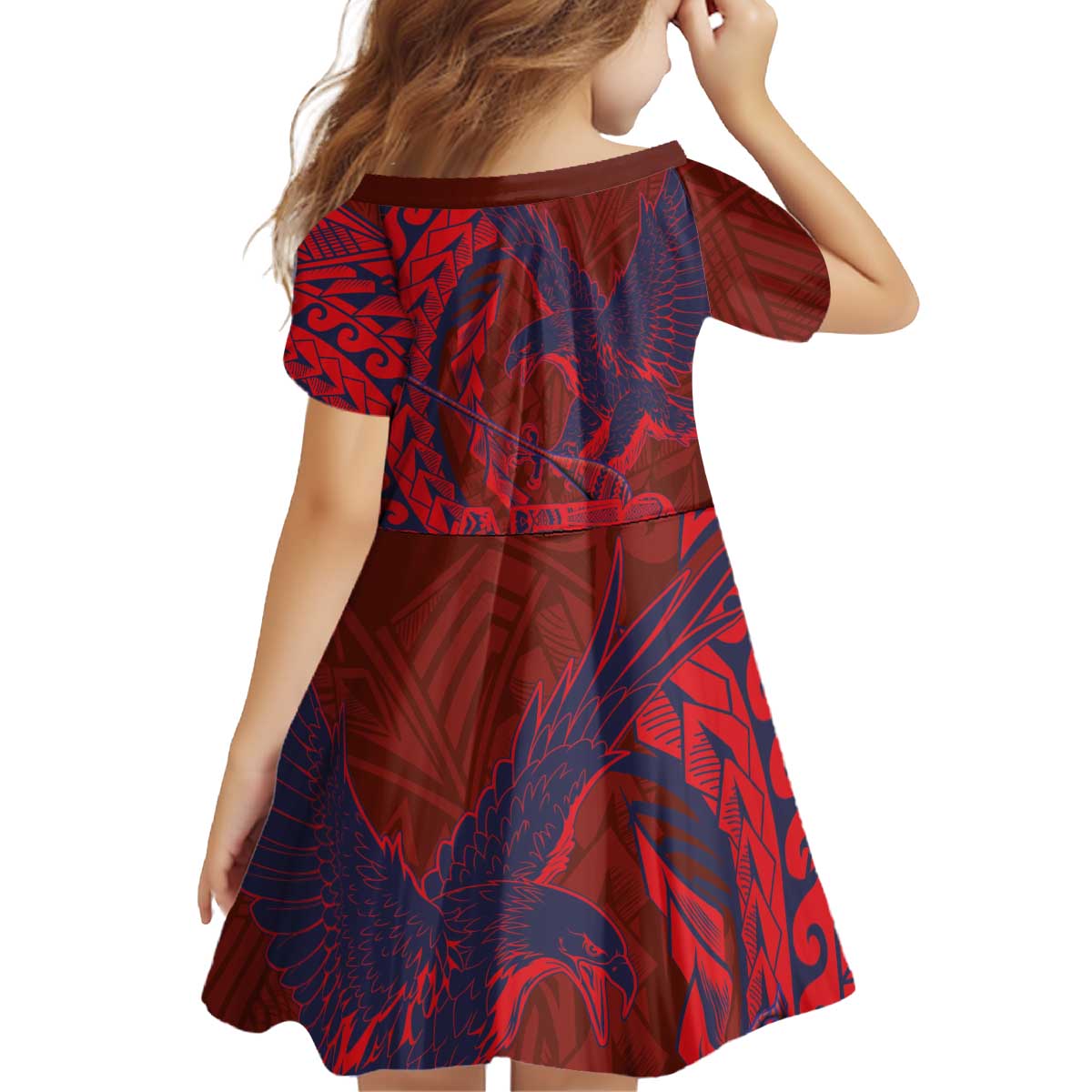 Samoa Pago Pago Aeto Kid Short Sleeve Dress Wingstyle Red-Blue Color - Polynesian Pride