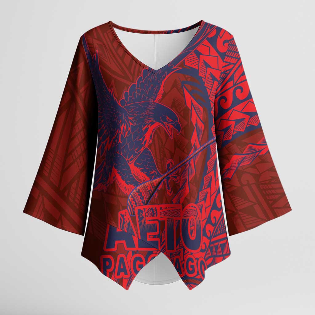 Samoa Pago Pago Aeto Kimono Sleeve Blouse Wingstyle Red-Blue Color - Polynesian Pride