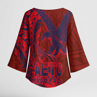 Samoa Pago Pago Aeto Kimono Sleeve Blouse Wingstyle Red-Blue Color - Polynesian Pride
