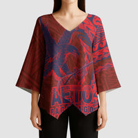 Samoa Pago Pago Aeto Kimono Sleeve Blouse Wingstyle Red-Blue Color - Polynesian Pride