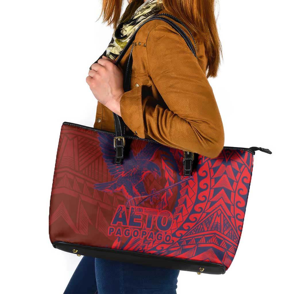 American Samoa Pago Pago Aeto Leather Tote Bag Wingstyle Red-Blue Color LT03 Red - Polynesian Pride
