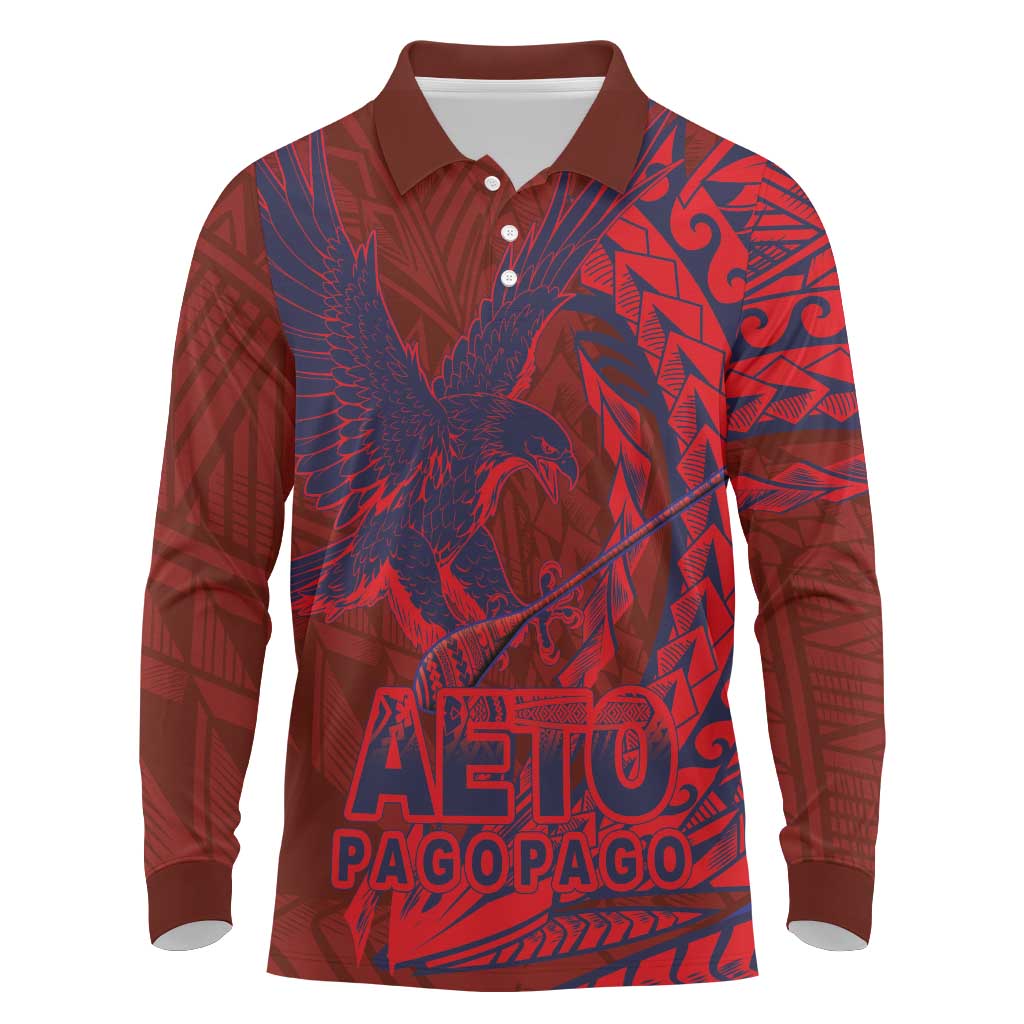 American Samoa Pago Pago Aeto Long Sleeve Polo Shirt Wingstyle Red-Blue Color LT03 Red - Polynesian Pride