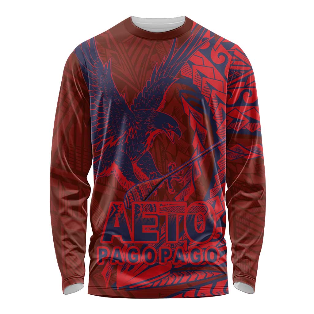 American Samoa Pago Pago Aeto Long Sleeve Shirt Wingstyle Red-Blue Color LT03 Unisex Red - Polynesian Pride