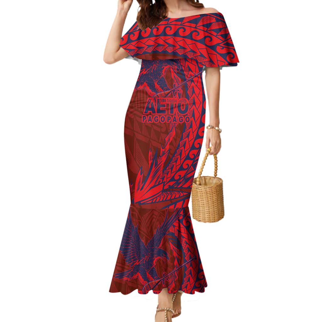 Samoa Pago Pago Aeto Mermaid Dress Wingstyle Red-Blue Color - Polynesian Pride