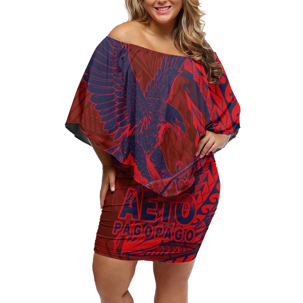 Samoa Pago Pago Aeto Off Shoulder Short Dress Wingstyle Red-Blue Color - Polynesian Pride