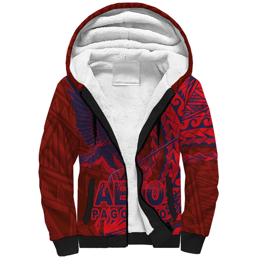 Samoa Pago Pago Aeto Sherpa Hoodie Wingstyle Red-Blue Color - Polynesian Pride