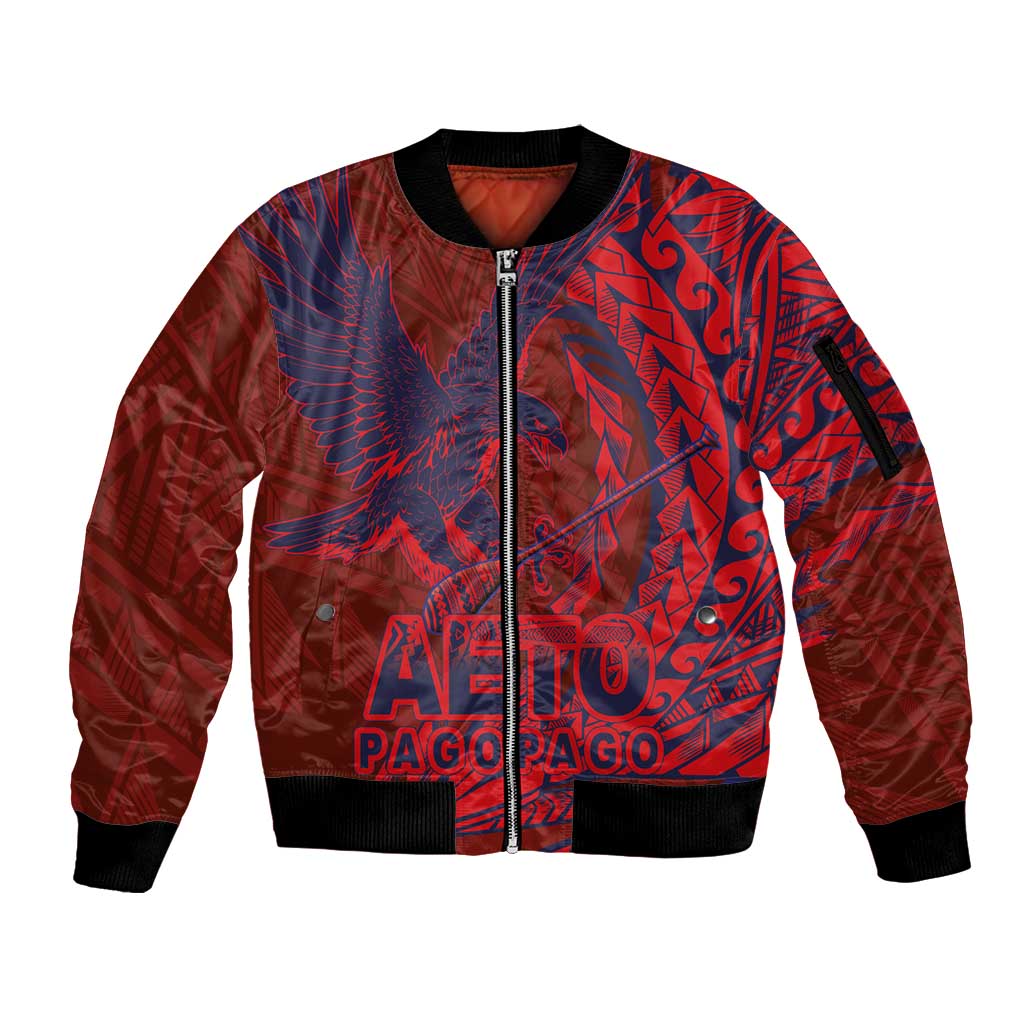 American Samoa Pago Pago Aeto Sleeve Zip Bomber Jacket Wingstyle Red-Blue Color LT03 Unisex Red - Polynesian Pride