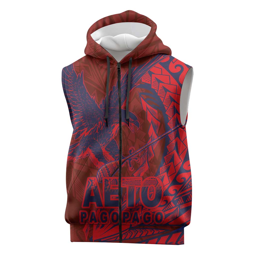 American Samoa Pago Pago Aeto Sleeveless Zip Hoodie Wingstyle Red-Blue Color LT03 Red - Polynesian Pride