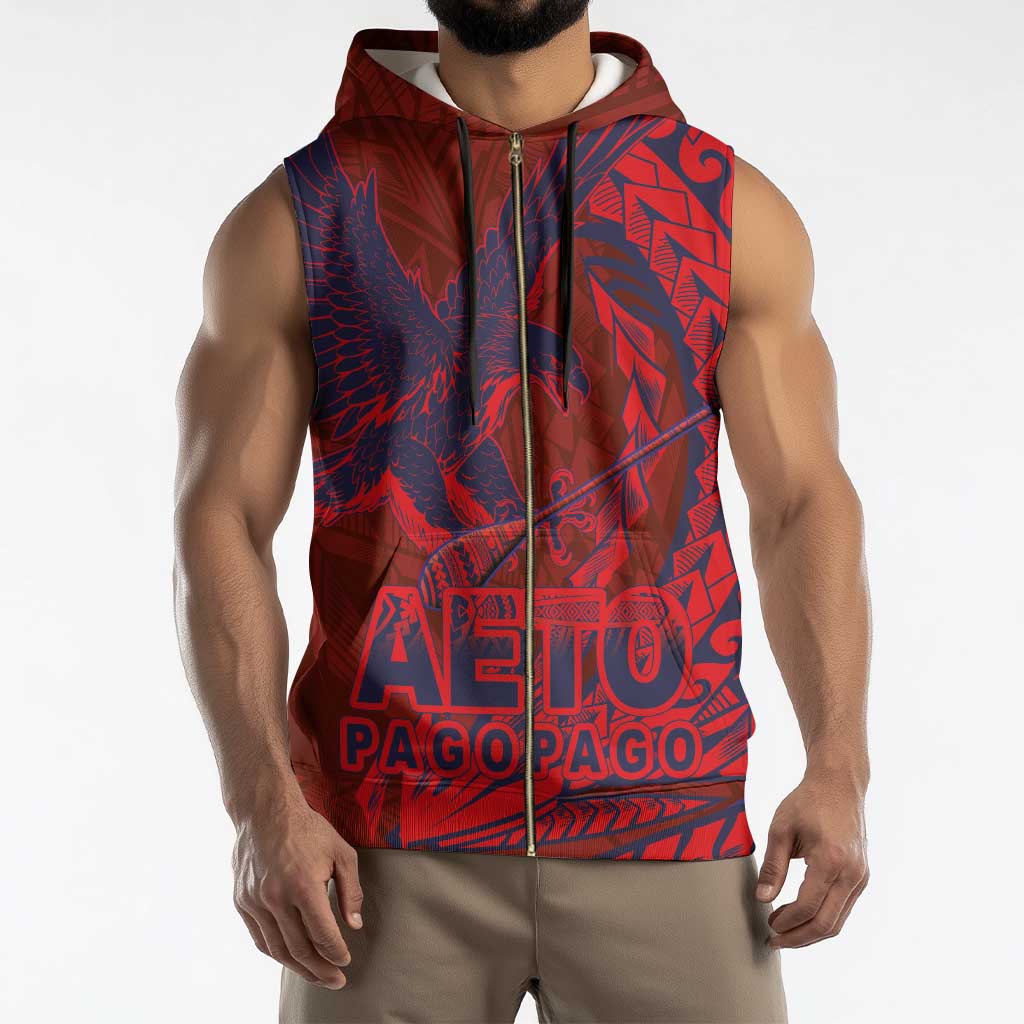 Samoa Pago Pago Aeto Sleeveless Zip Hoodie Wingstyle Red-Blue Color - Polynesian Pride