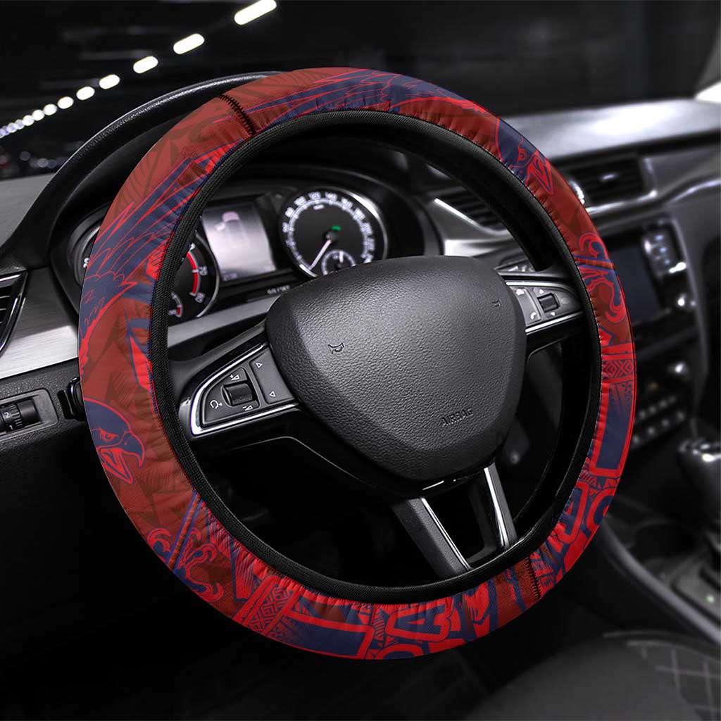 American Samoa Pago Pago Aeto Steering Wheel Cover Wingstyle Red-Blue Color LT03 Universal Fit Red - Polynesian Pride