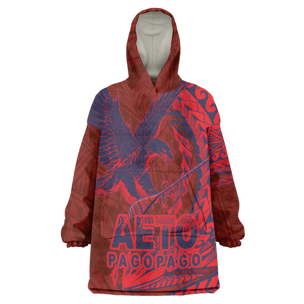 American Samoa Pago Pago Aeto Wearable Blanket Hoodie Wingstyle Red-Blue Color LT03 One Size Red - Polynesian Pride