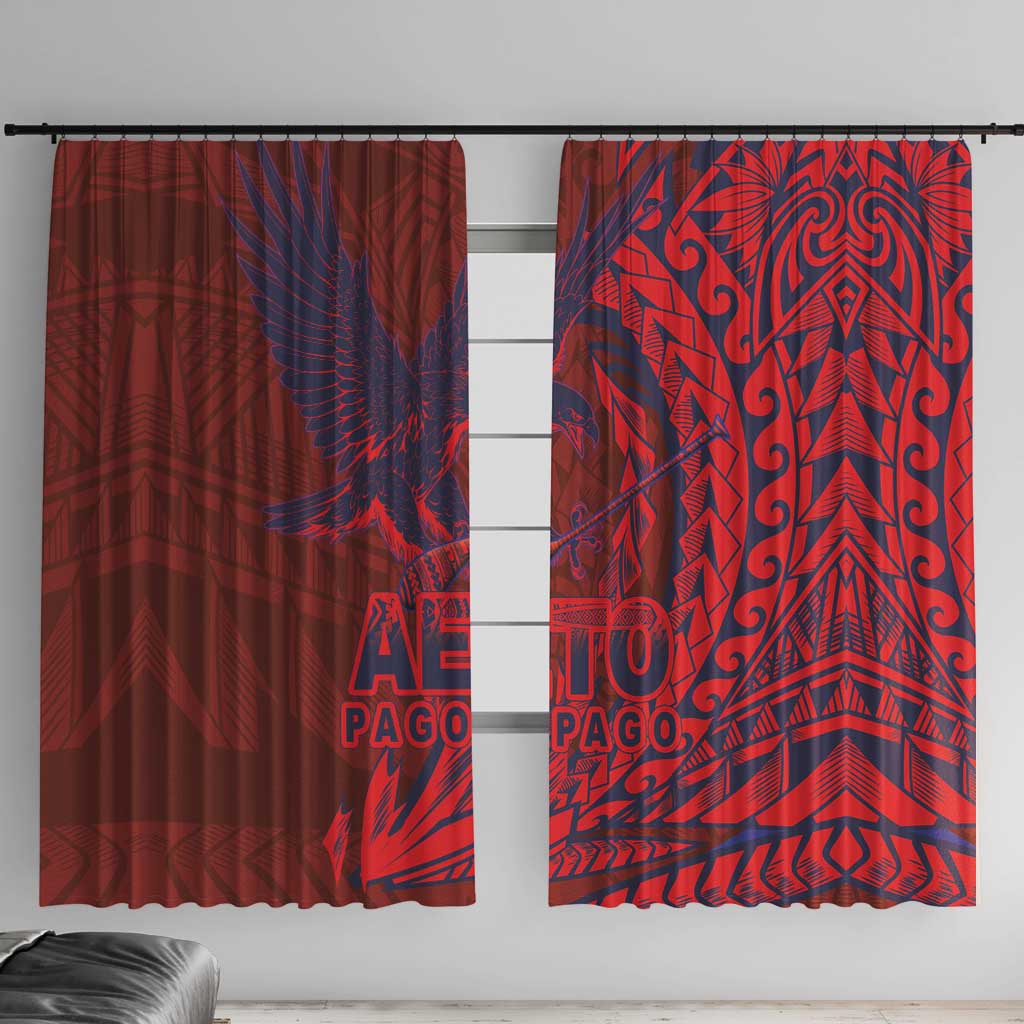 American Samoa Pago Pago Aeto Window Curtain Wingstyle Red-Blue Color LT03 With Hooks Red - Polynesian Pride