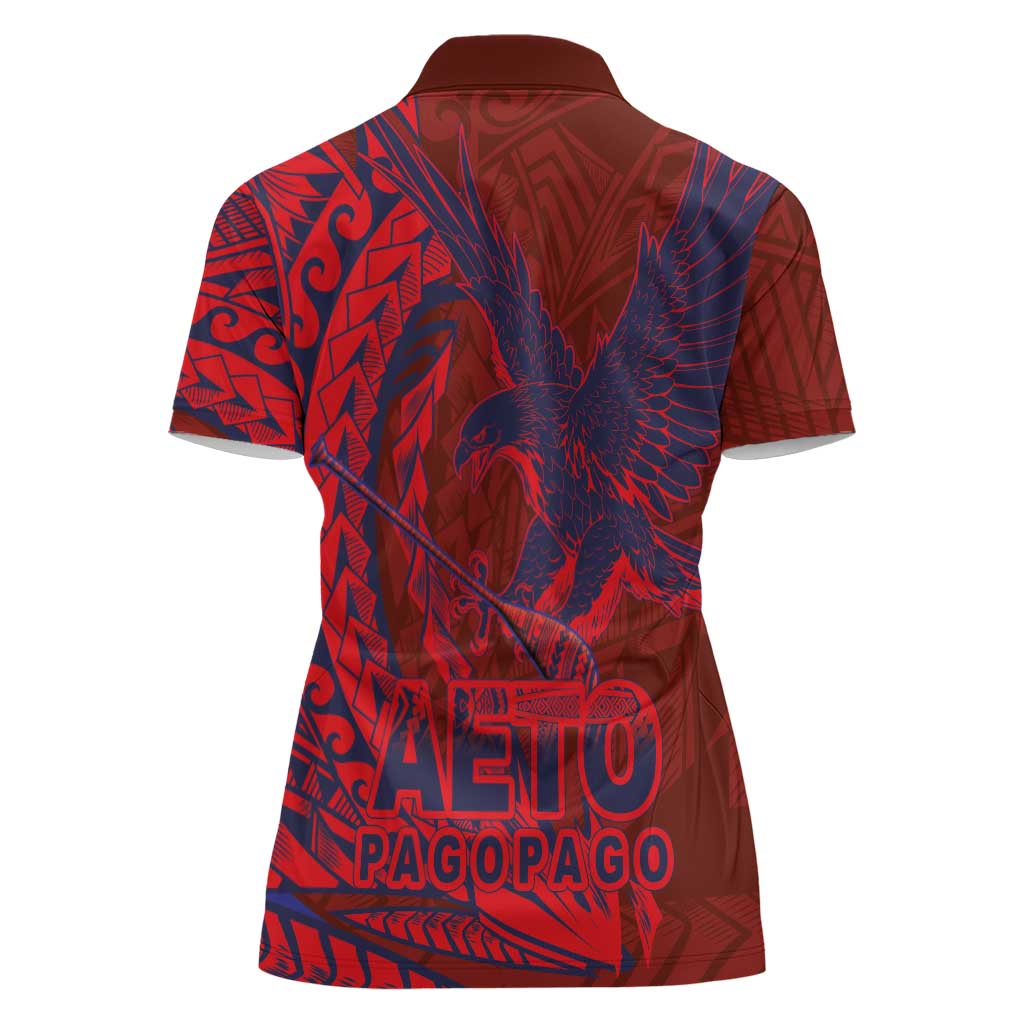 Samoa Pago Pago Aeto Women Polo Shirt Wingstyle Red-Blue Color - Polynesian Pride