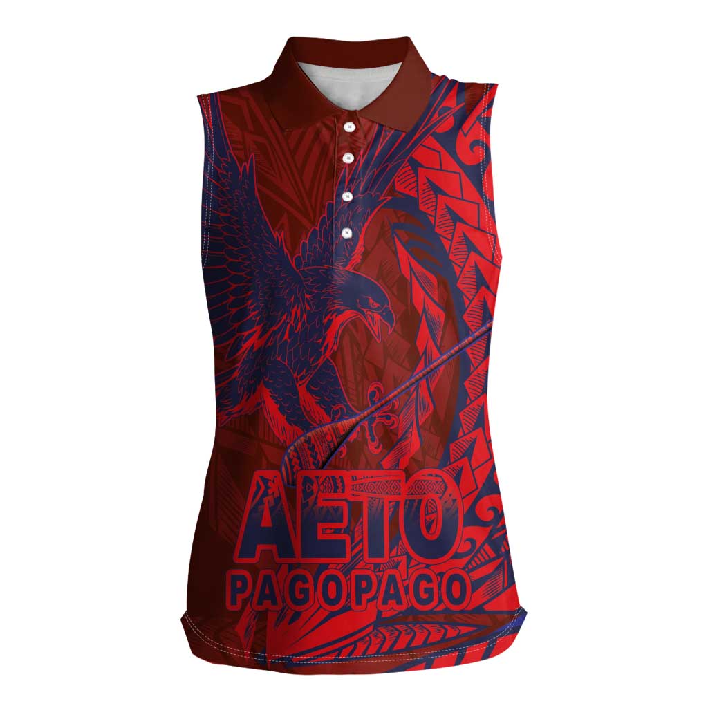 American Samoa Pago Pago Aeto Women Sleeveless Polo Shirt Wingstyle Red-Blue Color LT03 Female Red - Polynesian Pride