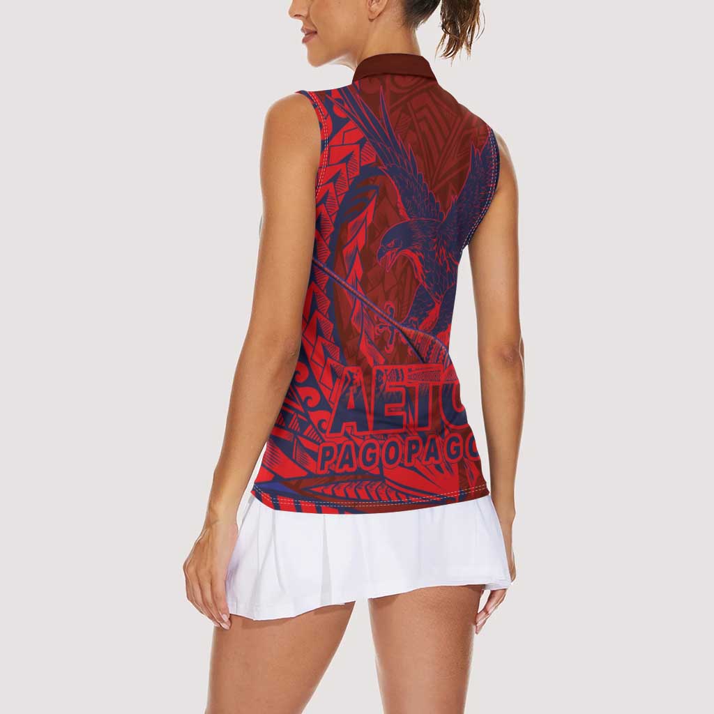 American Samoa Pago Pago Aeto Women Sleeveless Polo Shirt Wingstyle Red-Blue Color LT03 - Polynesian Pride