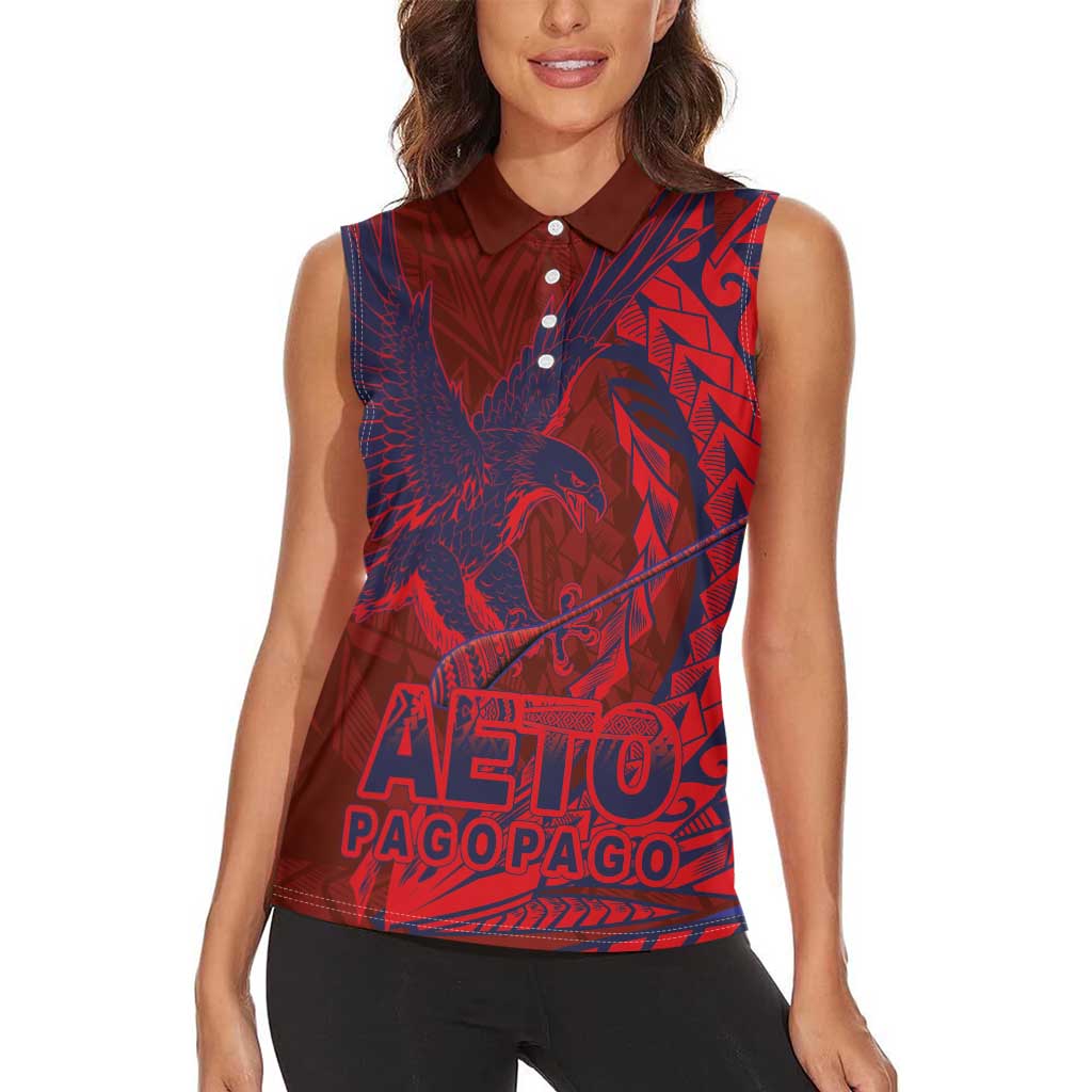 American Samoa Pago Pago Aeto Women Sleeveless Polo Shirt Wingstyle Red-Blue Color LT03 - Polynesian Pride