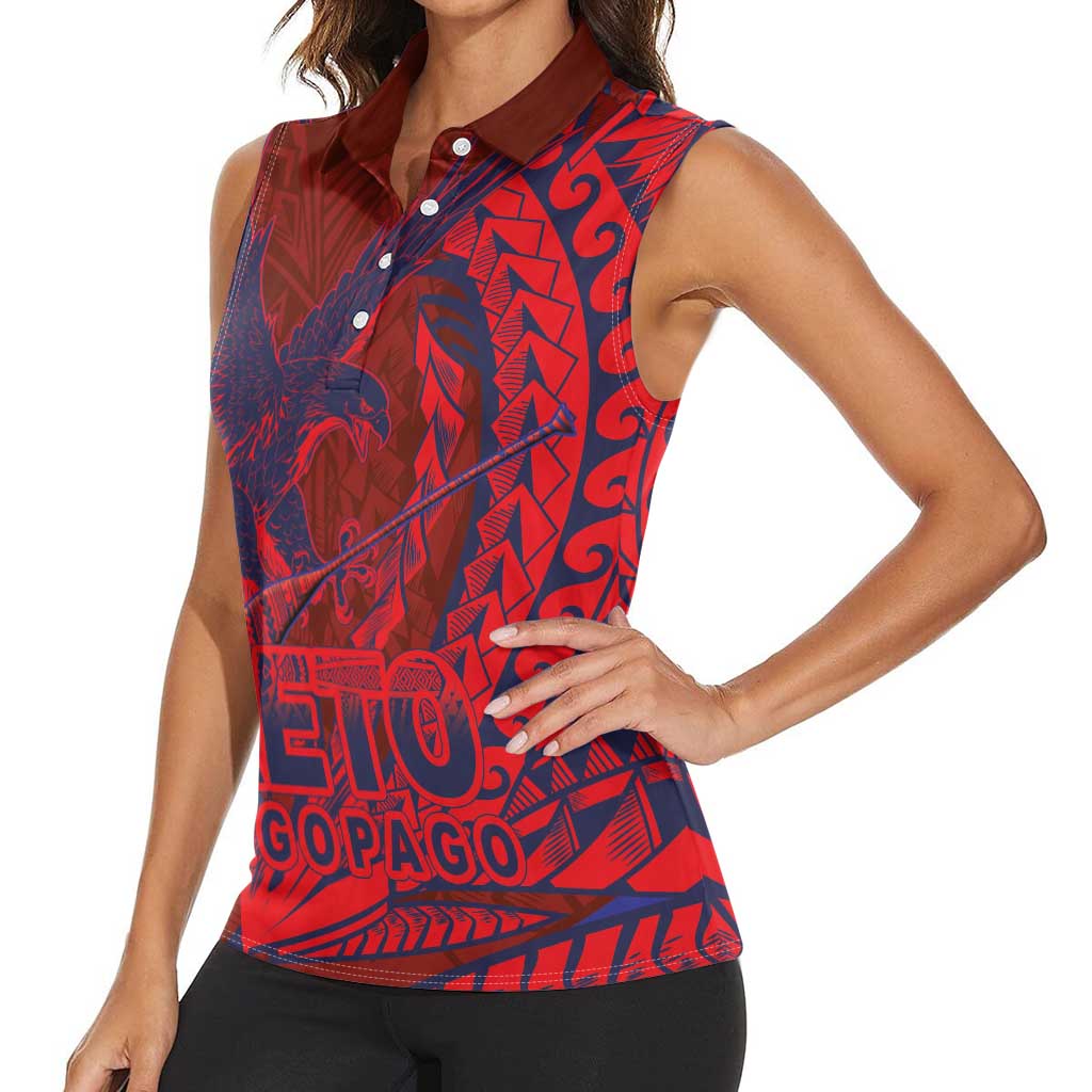 American Samoa Pago Pago Aeto Women Sleeveless Polo Shirt Wingstyle Red-Blue Color LT03 - Polynesian Pride