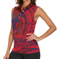 American Samoa Pago Pago Aeto Women Sleeveless Polo Shirt Wingstyle Red-Blue Color LT03 - Polynesian Pride