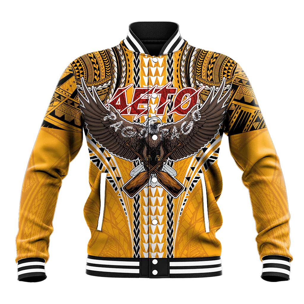 American Samoa Pago Pago Aeto Baseball Jacket Bald Eagle with Polynesian Art Tattoos LT03 Unisex Yellow - Polynesian Pride
