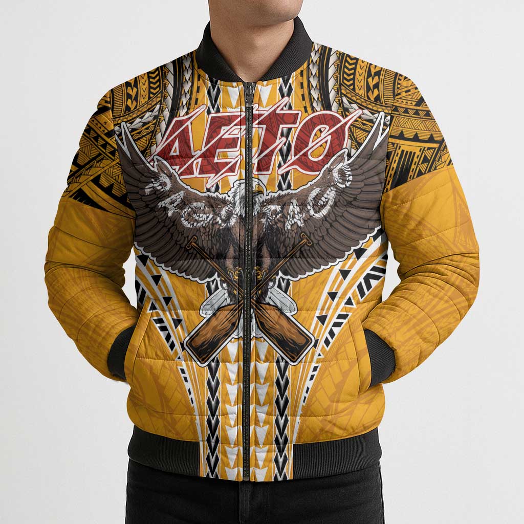 Samoa Pago Pago Aeto Bomber Puffer Jacket Bald Eagle with Polynesian Art Tattoos - Polynesian Pride