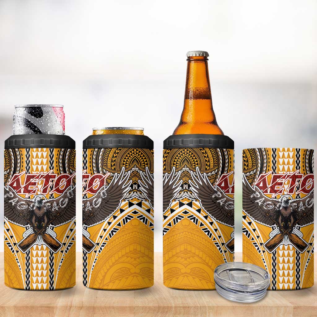 Samoa Pago Pago Aeto 4 in 1 Can Cooler Tumbler Bald Eagle with Polynesian Art Tattoos - Polynesian Pride