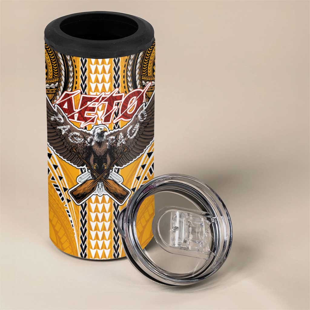 Samoa Pago Pago Aeto 4 in 1 Can Cooler Tumbler Bald Eagle with Polynesian Art Tattoos - Polynesian Pride