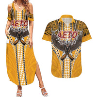 Samoa Pago Pago Aeto Couples Matching Summer Maxi Dress and Hawaiian Shirt Bald Eagle with Polynesian Art Tattoos - Polynesian Pride