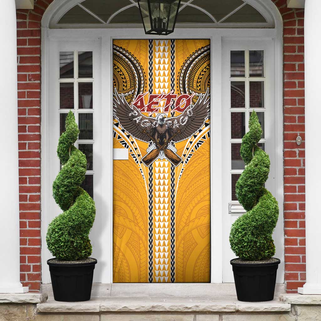 Samoa Pago Pago Aeto Door Cover Bald Eagle with Polynesian Art Tattoos - Polynesian Pride