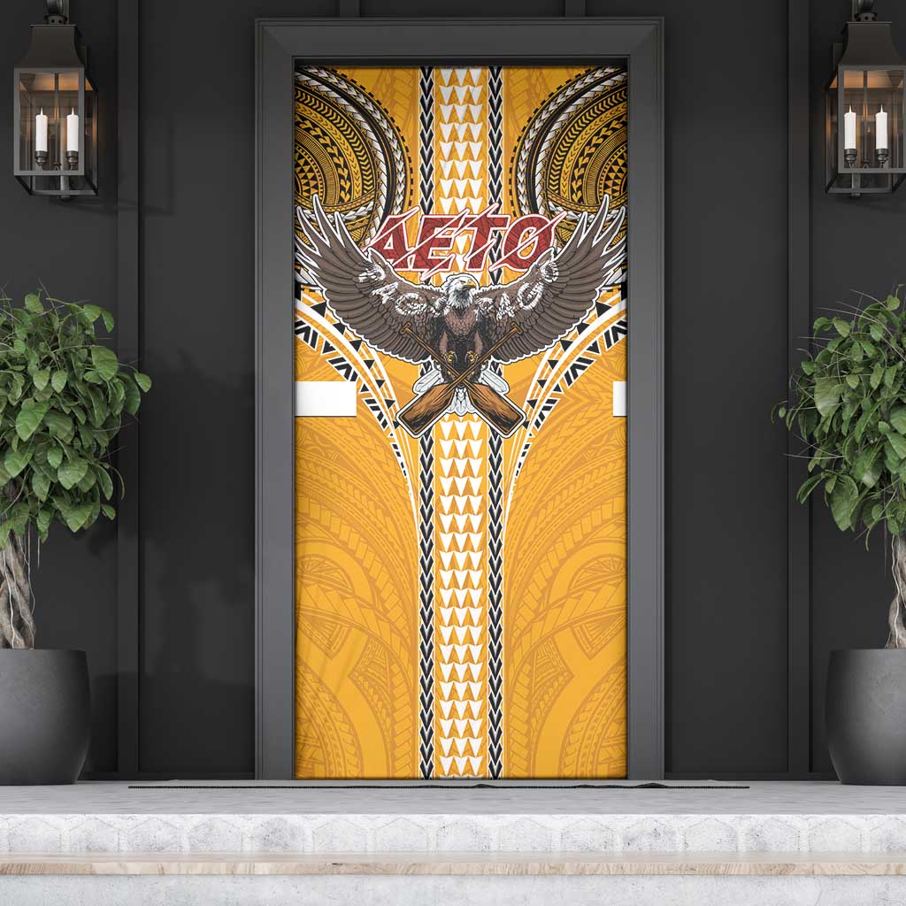 Samoa Pago Pago Aeto Door Cover Bald Eagle with Polynesian Art Tattoos - Polynesian Pride