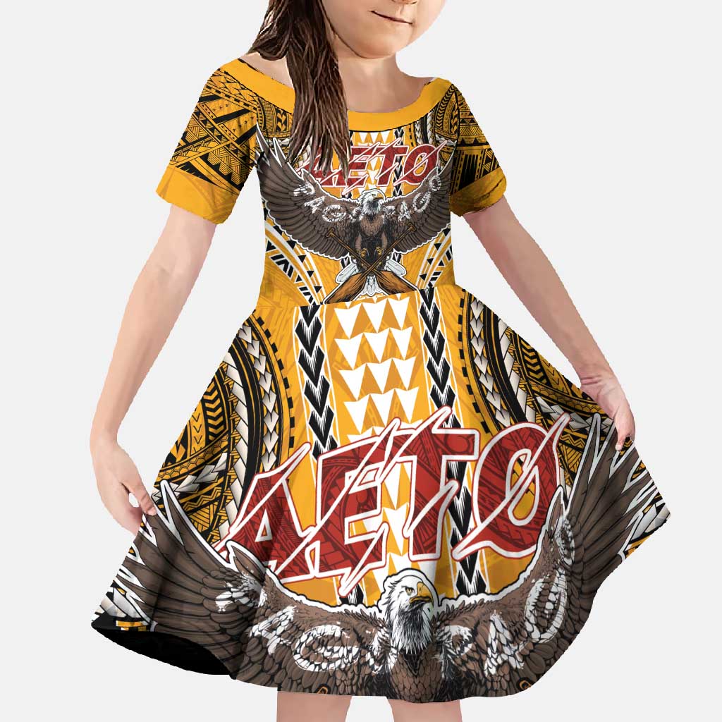 Samoa Pago Pago Aeto Family Matching Long Sleeve Bodycon Dress and Hawaiian Shirt Bald Eagle with Polynesian Art Tattoos - Polynesian Pride