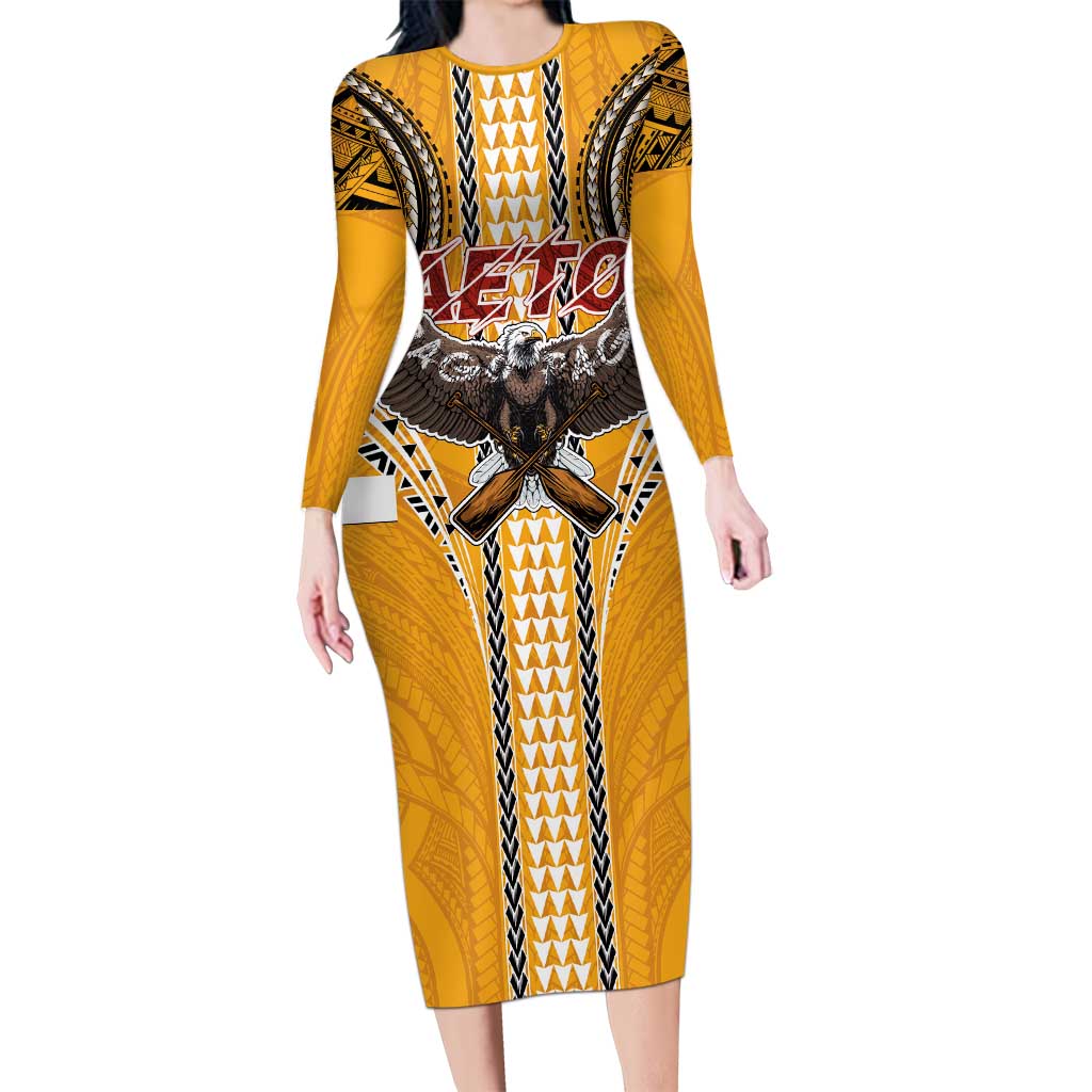 Samoa Pago Pago Aeto Family Matching Long Sleeve Bodycon Dress and Hawaiian Shirt Bald Eagle with Polynesian Art Tattoos - Polynesian Pride