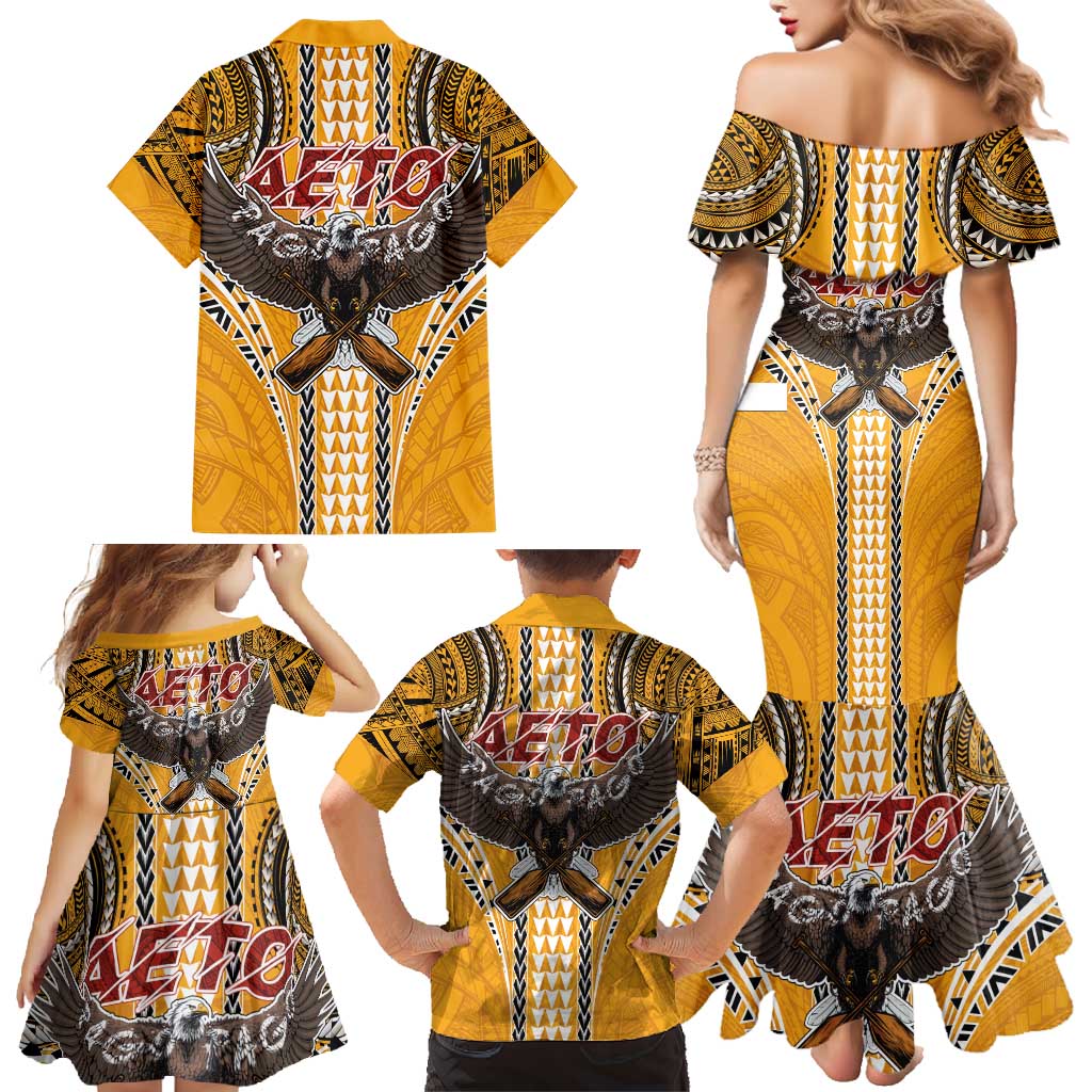 Samoa Pago Pago Aeto Family Matching Mermaid Dress and Hawaiian Shirt Bald Eagle with Polynesian Art Tattoos - Polynesian Pride