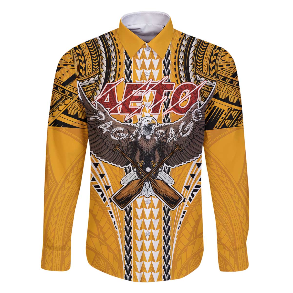 Samoa Pago Pago Aeto Family Matching Off The Shoulder Long Sleeve Dress and Hawaiian Shirt Bald Eagle with Polynesian Art Tattoos - Polynesian Pride