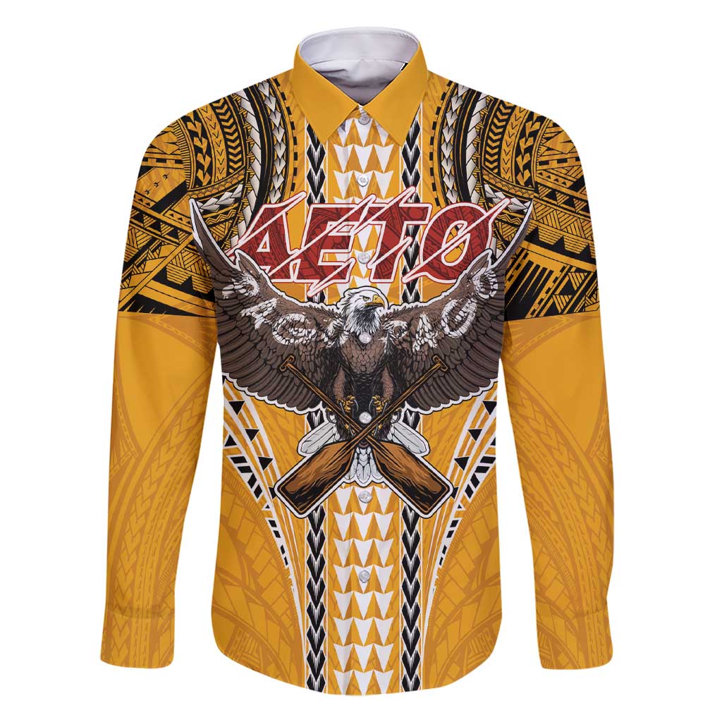 Samoa Pago Pago Aeto Family Matching Short Sleeve Bodycon Dress and Hawaiian Shirt Bald Eagle with Polynesian Art Tattoos - Polynesian Pride