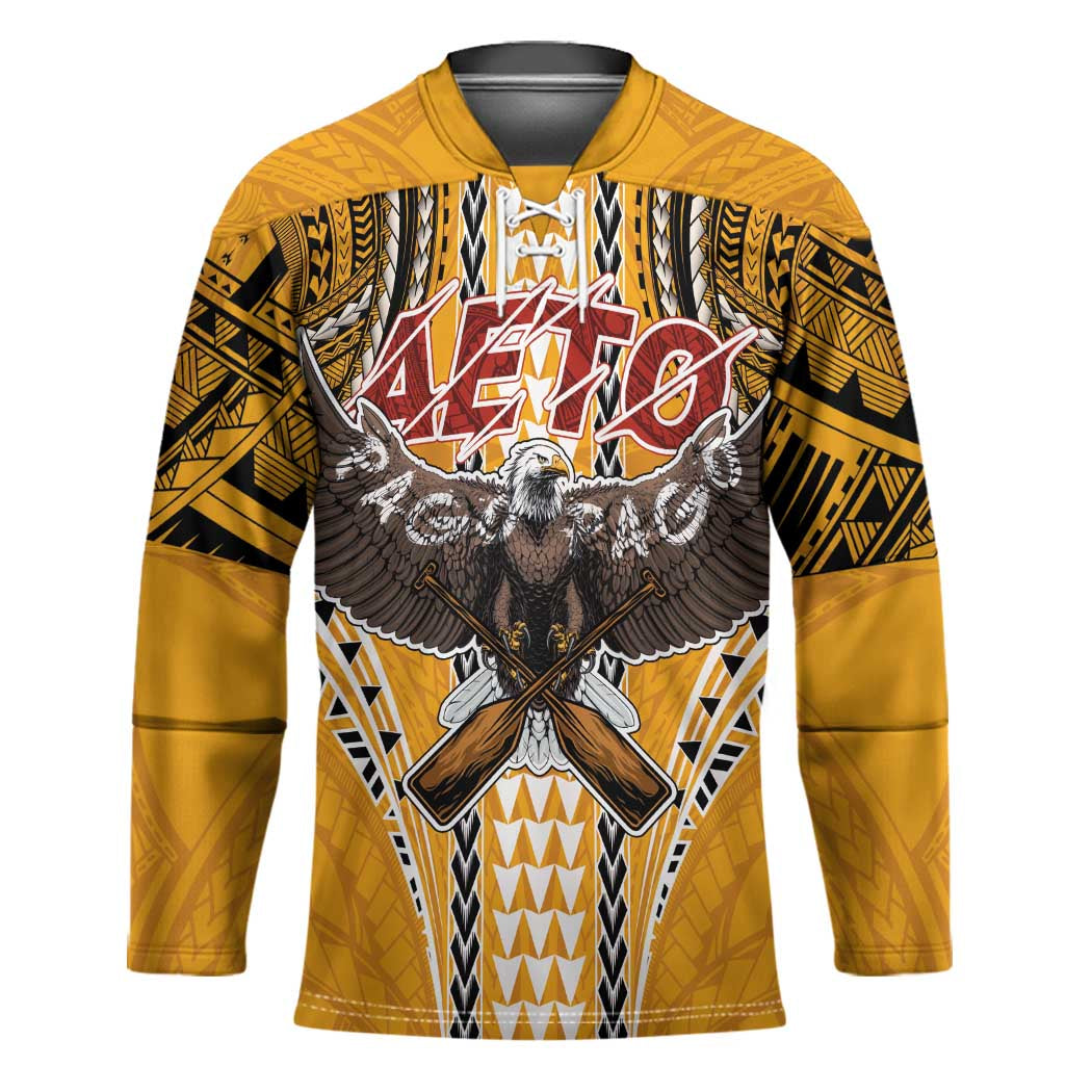 Samoa Pago Pago Aeto Hockey Jersey Bald Eagle with Polynesian Art Tattoos - Polynesian Pride