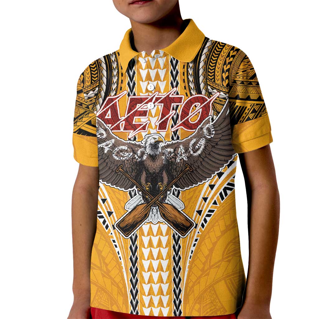 American Samoa Pago Pago Aeto Kid Polo Shirt Bald Eagle with Polynesian Art Tattoos LT03 Kid Yellow - Polynesian Pride